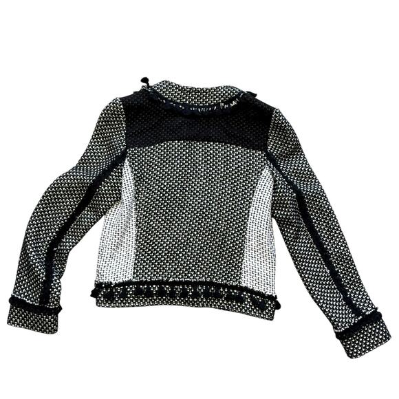 Derek Lam 10 Crosby Tassel-Trim Tweed Linen-Blend Jacket White/Black Size 4 - Picture 8 of 15